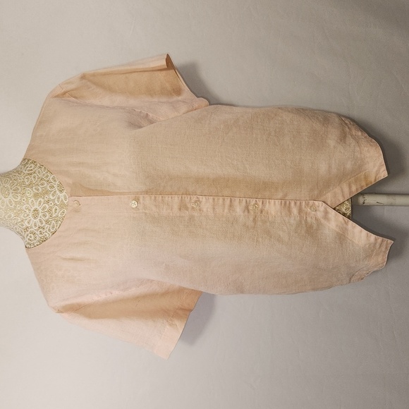 Finity Women's Pastel Pink Short Sleeve 100% Linen Round Neck Button Down SZ M - Picture 1 of 14